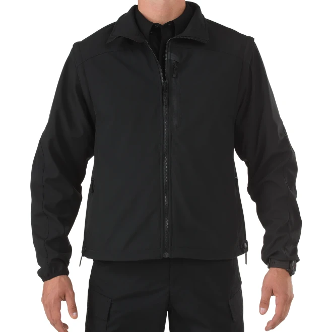 5.11 Tactical Valiant Softshell Jacket, Front, Shown with Black Undershirt
