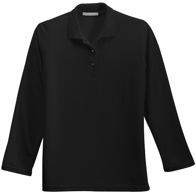 Port Authority Ladies Silk touch Long Sleeve Polo, Black
