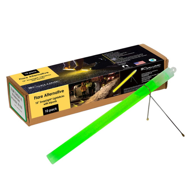 Cyalume 2 Hour 10 in. SnapLight Flare Alternative with Bi-Pod Stand - Case of 40, Green