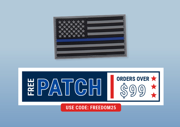 Free patch with orders over $99.00. Use code FREEDOM25 at checkout. Image of the free Hero's Pride US Flag Patch.