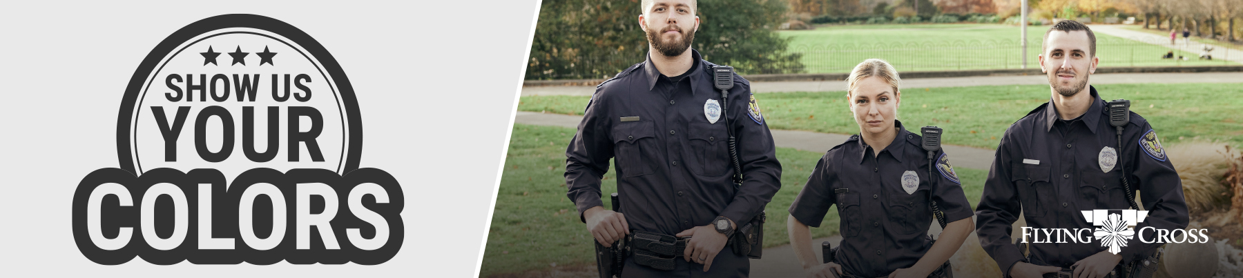 Show us your colors - Three police officers in navy blue uniforms