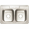 Premier Stainless Steel 33 In. 3-Hole Double Bowl Drop-In Kitchen Sink With Brush