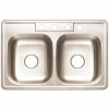 Premier Stainless Steel Kitchen Sink 33 In. 4-Hole Double Bowl Drop-In Kitchen Sink With Brush