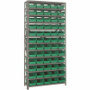 1275-101Gn Economy 4 In. Shelf Bin 12 In. X 36 In. X 75 In. 13-Tier Shelving System Complete With Qsb102 Green Bins