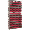 Economy 4 In. Shelf Bin 18 In. X 36 In. X 75 In. 13-Tier Shelving System Complete With Qsb108 Red Bins
