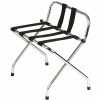 Black Straps And Chrome Metal Luggage Rack With Backrest