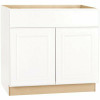 Hampton Bay Hampton 36 in. W x 21 in. D x 34.5 in. H Assembled Bath Base Cabinet in Satin White without Shelf