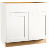 Hampton Bay Shaker Assembled 36 X 34.5 X 21 In. Bathroom Vanity Base Cabinet In Satin White