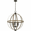 Calhoun 5-Light Weathered Gray Rustic Farmhouse Hanging Globe Candlestick Chandelier With Distressed Oak Finish Accents