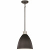 Varus 10.5 In. W 1-Light Matte Black Metal Modern Industrial Pendant With Brushed Nickel Accent And White Inner Shade
