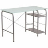 Carnegy Avenue 47.3 In. Rectangular Silk White/Silver Computer Desks With Glass Top
