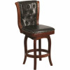 Carnegy Avenue 26 In. High Cherry Wood Counter Height Stool With Button Tufted Back And Black Leather Swivel Seat