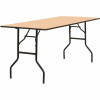 72 In. Natural Wood Tabletop Metal Frame Folding Table - 308688152