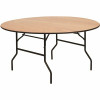 60 In. Natural Wood Tabletop Metal Frame Folding Table - 308688197