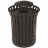 Plaza 36 Gal. Black Steel Strap Trash Receptacle With Rain Bonnet