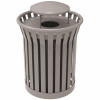 Plaza 36 Gal. Dark Grey Steel Strap Trash Receptacle With Rain Bonnet