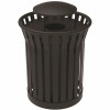 Plaza 36 Gal. Matte Black Steel Strap Trash Receptacle With Rain Bonnet