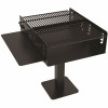 1008 Sq. In. Bi-Level Commercial Group Pedestal Grill With Utility Shelf With Surface Mount Post In Black