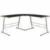 Carnegy Avenue 83.5 In. L-Shaped Black/Silver Computer Desks With Glass Top