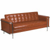 Flash Furniture 81 In. Cognac Faux Leather 4-Seater Bridgewater Sofa With Stainless Steel Frame
