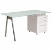 Carnegy Avenue 59 In. Rectangular Frosted Top/White 3 Drawer Computer Desk With File Storage