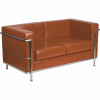 Flash Furniture 57 In. Cognac Faux Leather 2-Seater Loveseat With Stainless Steel Frame