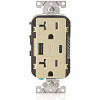 Leviton 20 Amp Tamper Resistant Duplex Outlet With Type A And Type-C Usb Chargers, Ivory