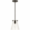 Sea Gull Lighting Blaine 1-Light Matte Black Pendant With A Clear Glass Shade