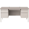 Hirsh Commercial 60 In. W X 30 In. D Rectangular Shape Black/Mahogany 5-Drawer Executive Desk With Double Pedestal Light Gray