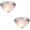 Commercial Electric 13 In. 2-Light Brushed Nickel Flush Mount With Frosted Glass Shade (2-Pack)