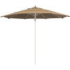 11 ft. Silver Aluminum Commercial Market Patio Umbrella Fiberglass Ribs and Pulley lift in Linen Sesame Sunbrella