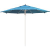 11 ft. Silver Aluminum Commercial Market Patio Umbrella Fiberglass Ribs and Pulley lift in Canvas Cyan Sunbrella