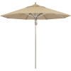 California Umbrella 9 ft. Silver Aluminum Commercial Market Patio Umbrella with Pulley Lift in Antique Beige Sunbrella