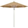 California Umbrella 9 ft. Silver Aluminum Commercial Market Patio Umbrella with Pulley Lift in Linen Sesame Sunbrella