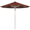 California Umbrella 9 ft. Silver Aluminum Commercial Market Patio Umbrella with Pulley Lift in Henna Sunbrella