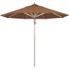 California Umbrella 9 ft. Silver Aluminum Commercial Market Patio Umbrella with Pulley Lift in Teak Sunbrella