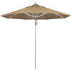 California Umbrella 9 ft. Silver Aluminum Commercial Market Patio Umbrella with Pulley Lift in Heather Beige Sunbrella