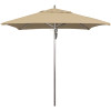 7.5 ft. Square Silver Aluminum Commercial Market Patio Umbrella with Pulley Lift in Antique Beige Sunbrella