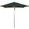 7.5 ft. Square Silver Aluminum Commercial Market Patio Umbrella with Pulley Lift in Forest Green Sunbrella