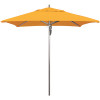 7.5 ft. Square Silver Aluminum Commercial Market Patio Umbrella with Pulley Lift in Sunflower Yellow Sunbrella