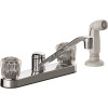 PRIVATE BRAND UNBRANDED Double-Handle Standard Kitchen Faucet in Chrome with White Side Sprayer