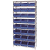 Quantum Storage Systems Wire Shelving Blue Bin 24 X 12 X 86 Black Epoxy Finish