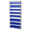 Quantum Storage Systems Wire Shelving Blue Bin 42 X 12 X 86 Black Epoxy Finish