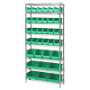 Quantum Storage Systems Wire Shelving Green Bin 48 X 12 X 74 Grey Epoxy Finish