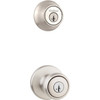 Kwikset Tylo Satin Nickel Keyed Entry Door Knob And Single Cylinder Deadbolt Combo With Smartkey Security