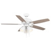 Seasons Quick Install Wickford 52" Matte White Indoor LED Ceiling Fan, Reversible Matte White/Bleached Elm 5-Blade