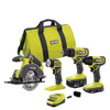 Ryobi One+ 18v Cordless 4-Tool Kit With 1.5 Ah Battery, 4.0 Ah Battery, Charger 361746