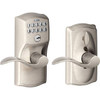 Schlage Camelot Satin Nickel Elec Keypad Door Lck W/ Accent Handle And Flx Lck
