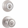 Kwikset 660 Series Satin Chrome Single Cylinder Deadbolt And Tylo Keyed Entry Door Knob With Smartkey Security Combo