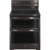 GE Profile 30 In. 6.6 cu. ft. Smooth Electric SmartHQ Slide-In Double Oven Range, Self-Clean, Black Stainless Steel